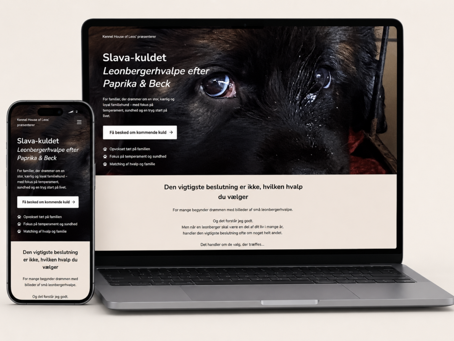 Ydelses-LP – Tryg Opdrætter MOCKOP - tiltræk de rigtige hvalpekøbere med en landingpage